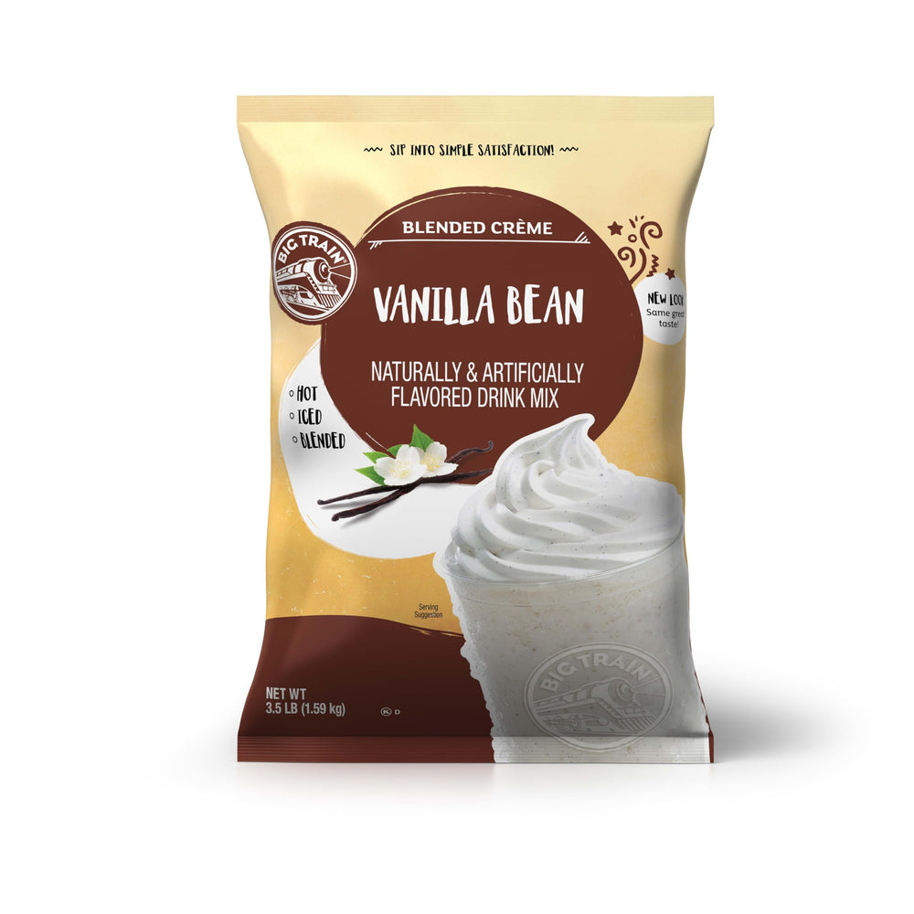 Big Train Vanilla Bean Blended Creme Frappe Mix measuring guide enables fast, reliable prep.