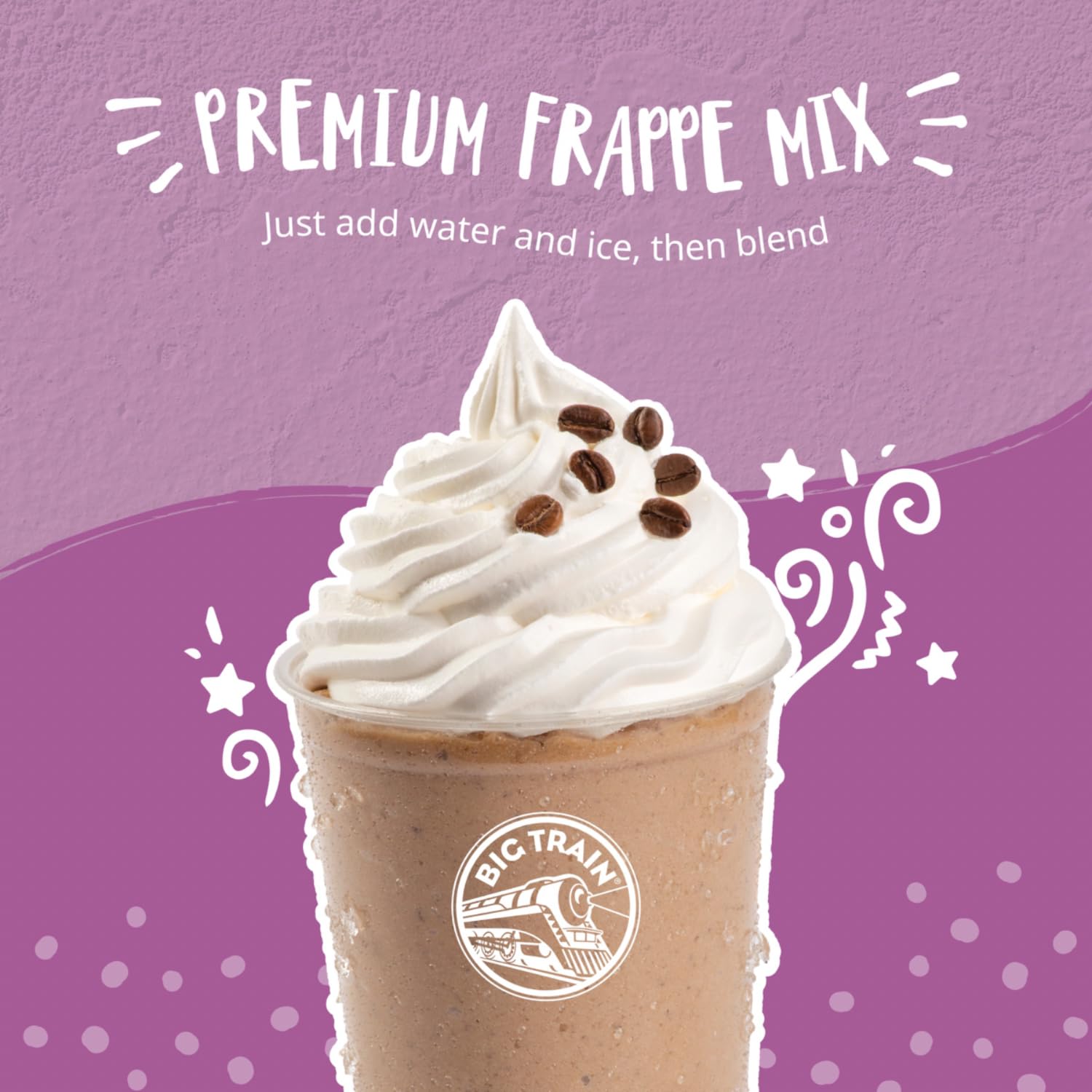A creamy cup of Big Train White Chocolate Latte after blending in a tall glass
