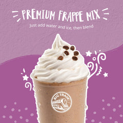 A creamy cup of Big Train White Chocolate Latte after blending in a tall glass