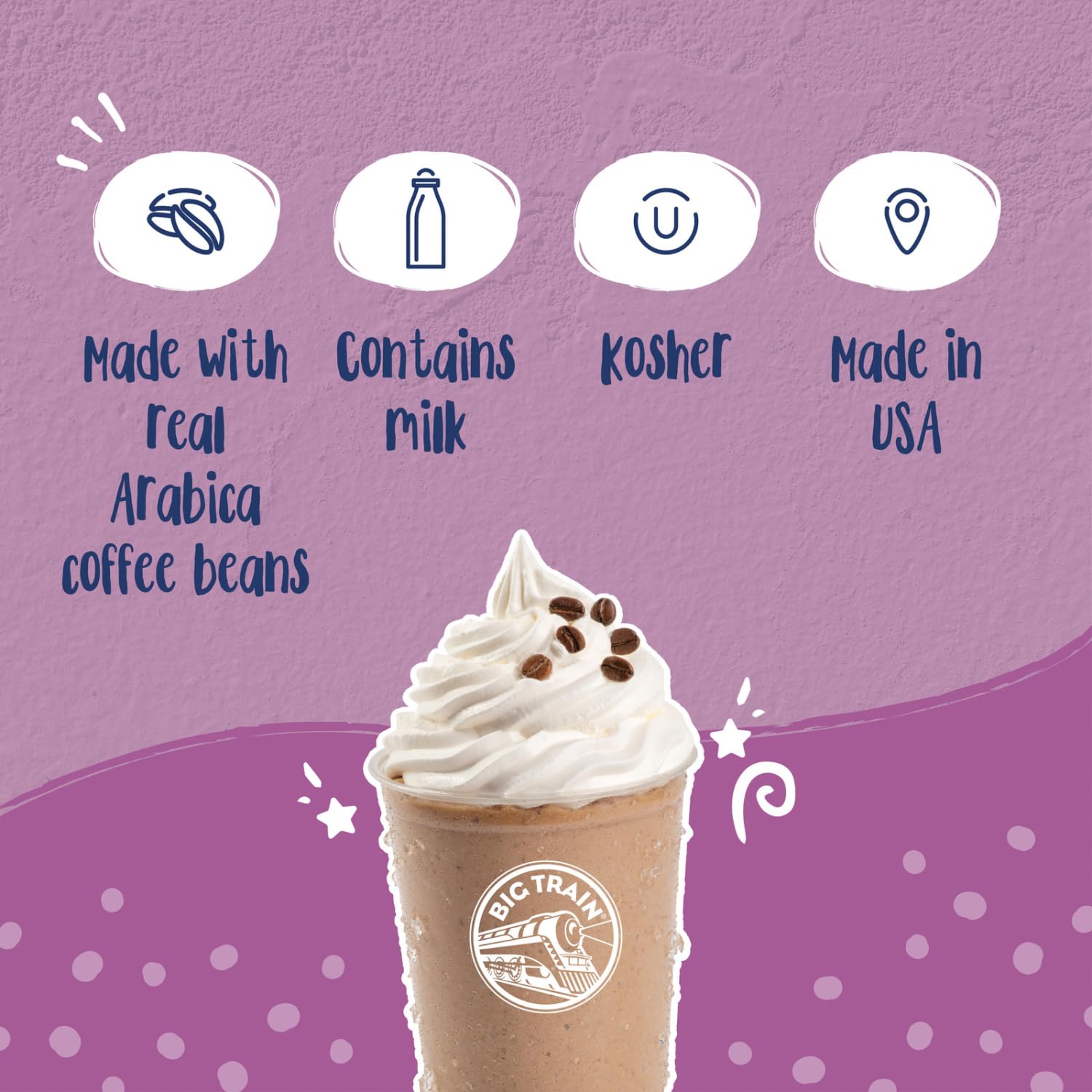 Big Train White Chocolate Latte mix poured over ice to craft a refreshing frappe