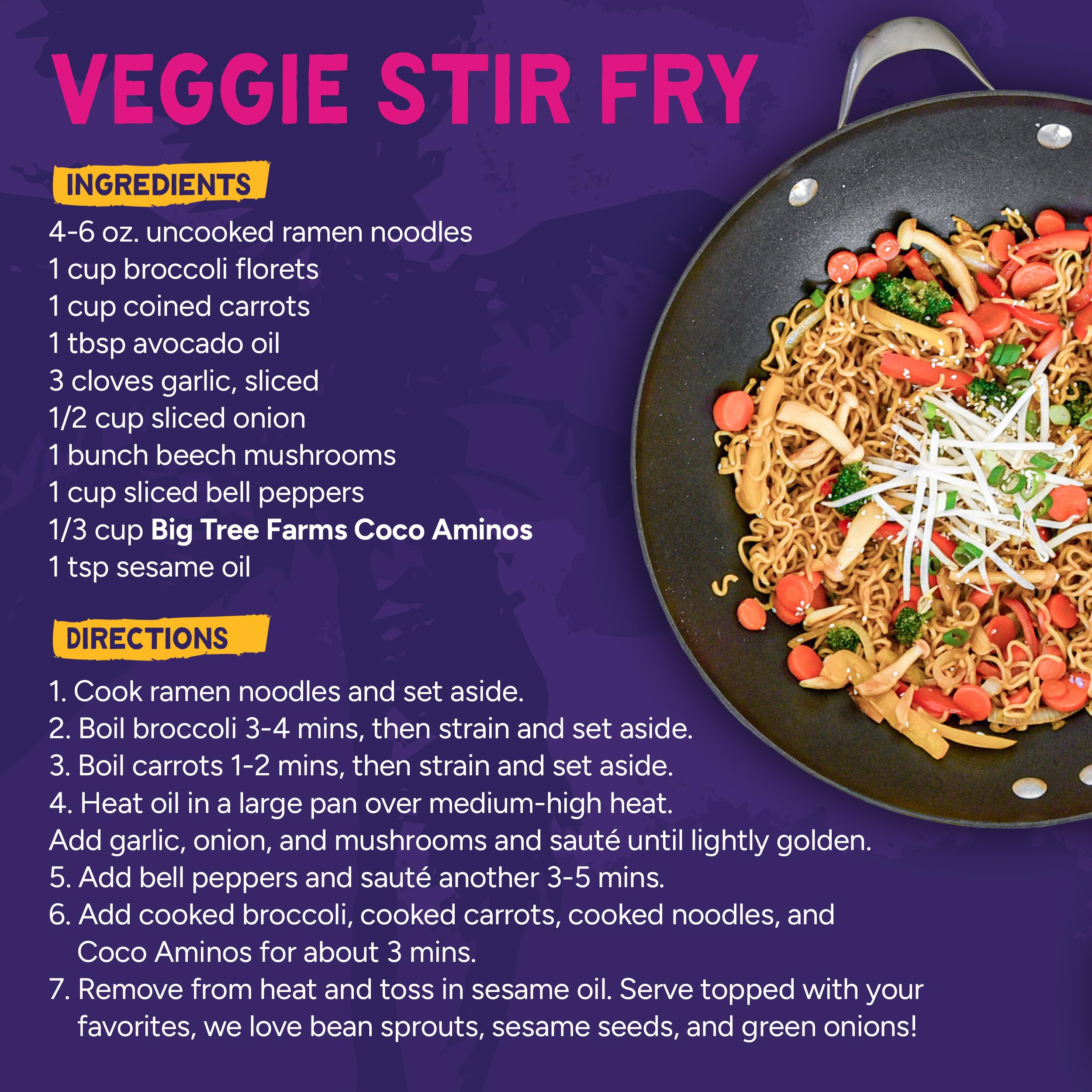 Big Tree Farms Coco Aminos stir-fry adds savory glow to dishes.