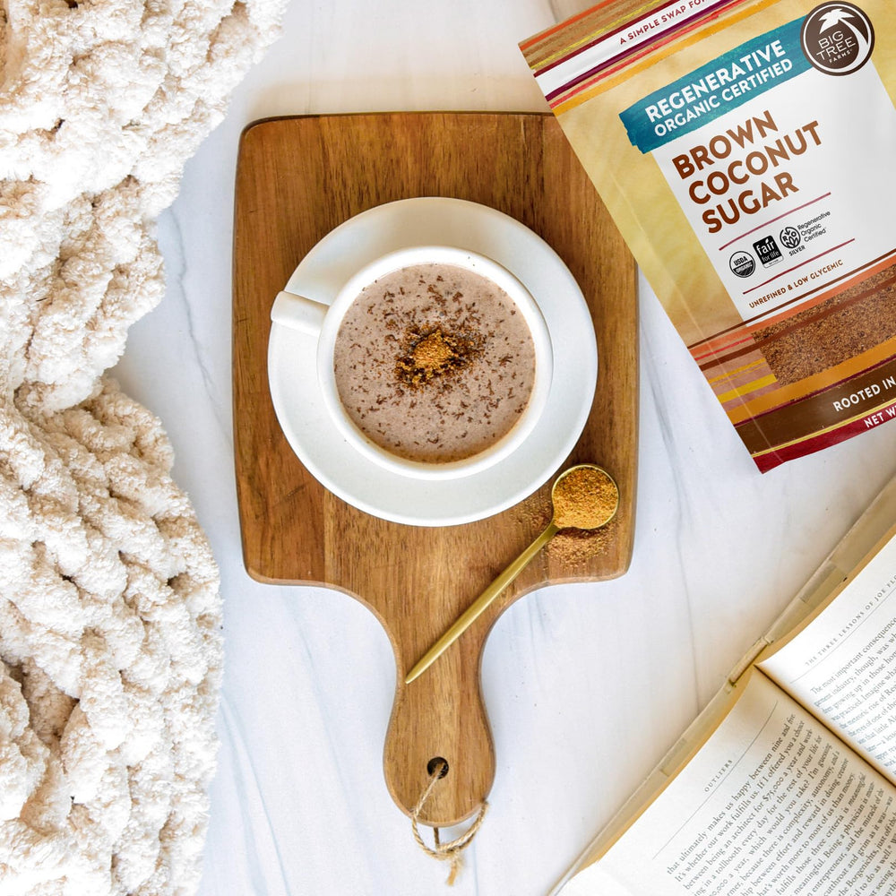 Big Tree Farms coconut sugar aroma close-up emphasizing caramel notes.