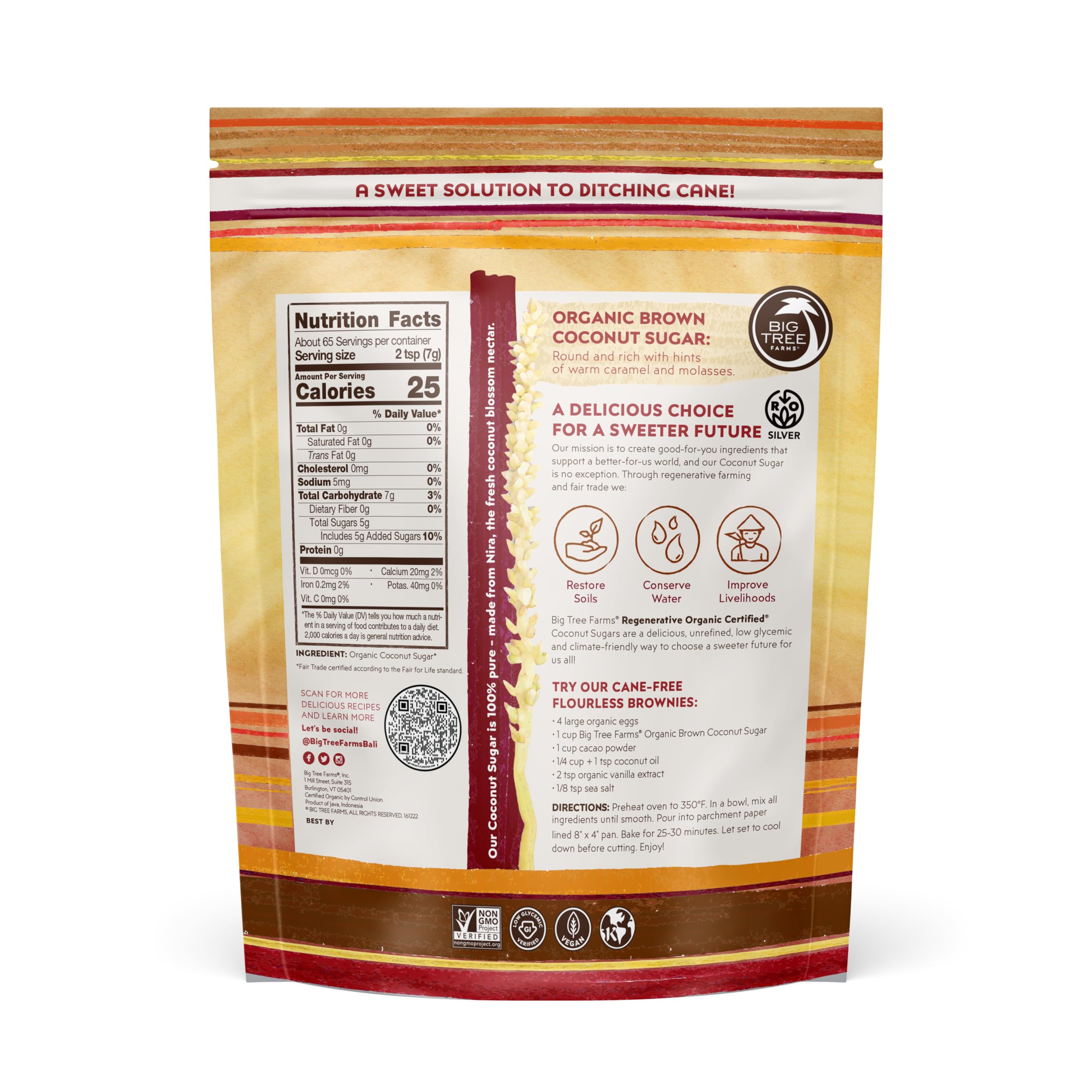 Big Tree Farms coconut sugar jar closeup highlighting organic unrefined status.
