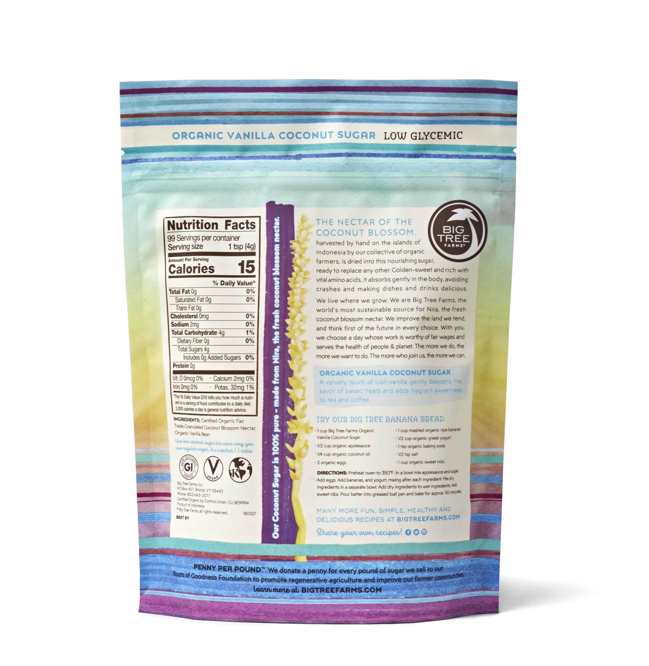 Pack of three 14-ounce bags of Vanilla Coconut Sugar for versatile pantry use.