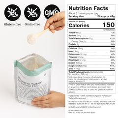 BIG BOLD HEALTH Organic buckwheat flour pour, showing convenient resealable bag.