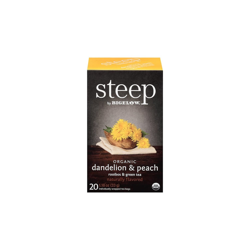 Box of Bigelow 17715 Steep Tea on a kitchen counter.