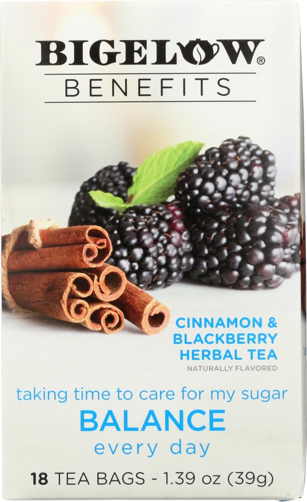 Bigelow Benefits Cinnamon & Blackberry tea box—two-pack display for daily tea ritual.
