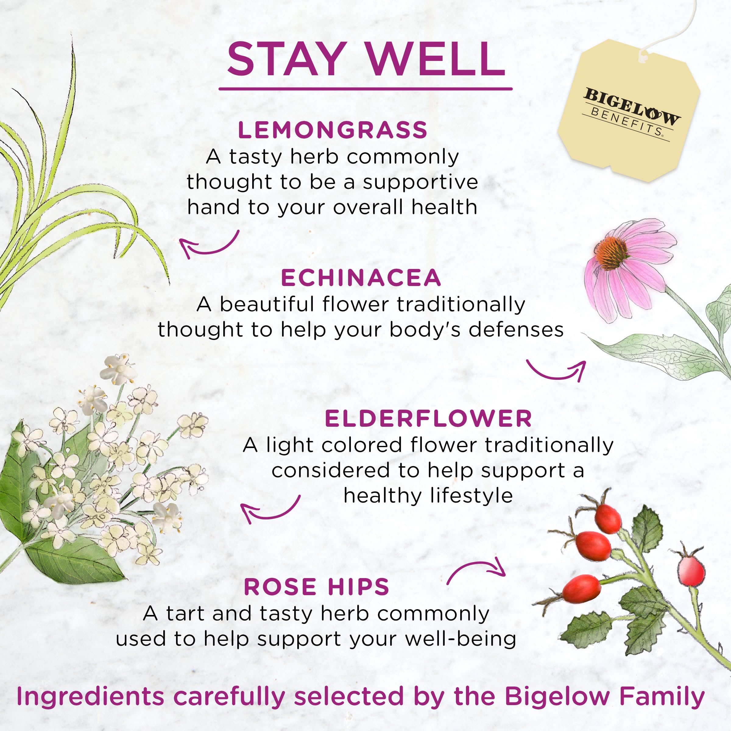 Aroma-focused shot of Bigelow Stay Well lemon tea releasing citrus notes to lift mood.