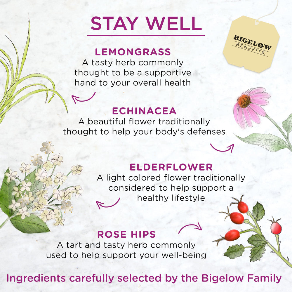 Aroma-focused shot of Bigelow Stay Well lemon tea releasing citrus notes to lift mood.