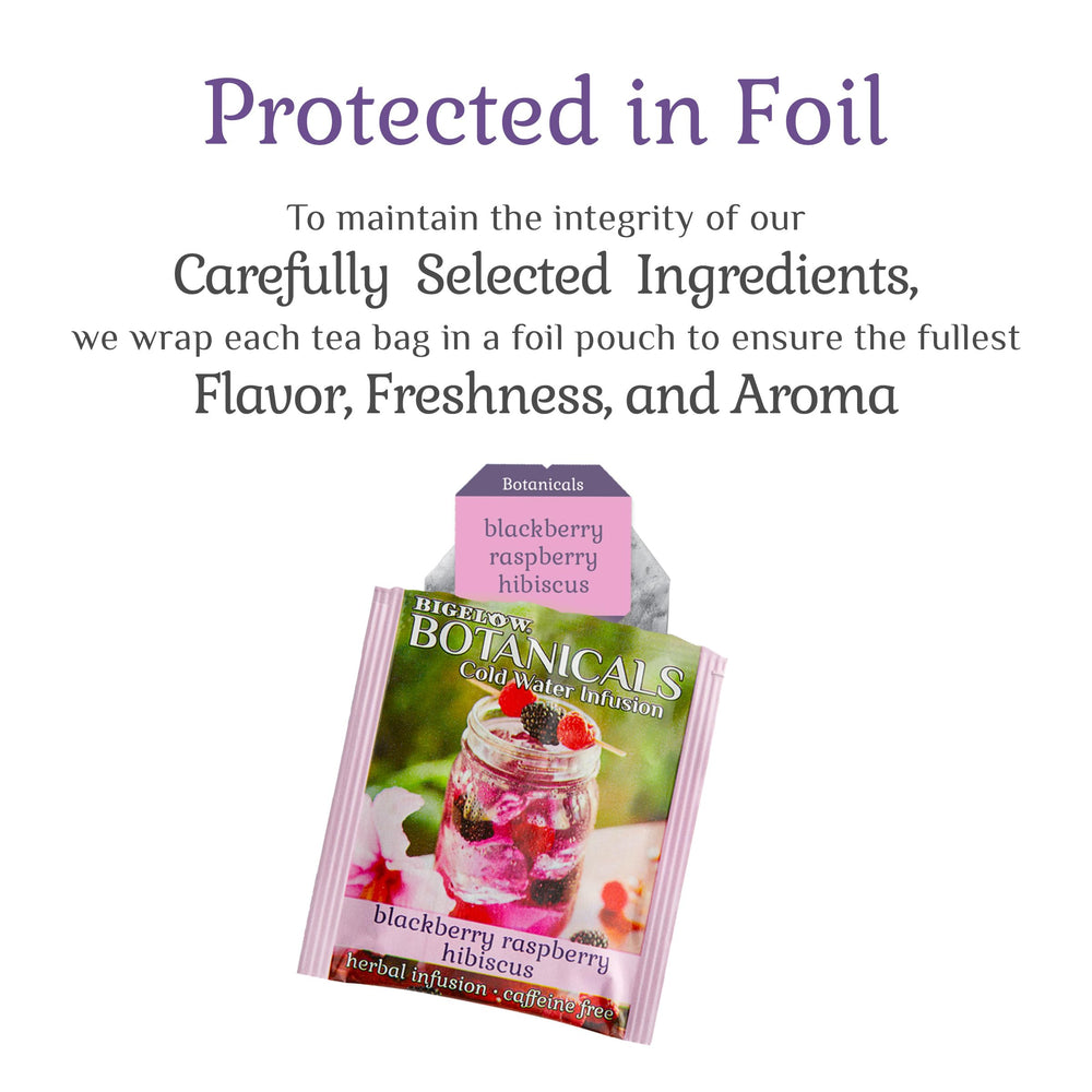 Bigelow Botanicals caffeine-free herbal tea offers gluten-free, zero-calorie flavor