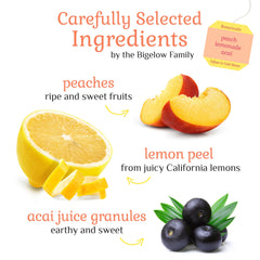 Glass of water infused with Peach Lemonade with Acai, light and fruity.
