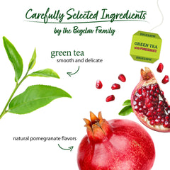 Brewed Bigelow cup delivers vibrant aroma and crisp green tea with pomegranate