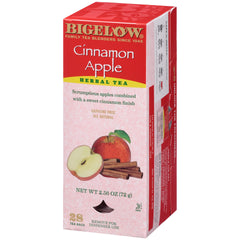 Steaming cup of Bigelow Cinnamon Apple herbal tea for a relaxing break