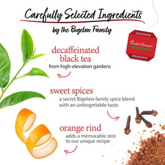 Cup of brewed Bigelow Constant Comment Decaf showcasing aroma and smooth flavor.