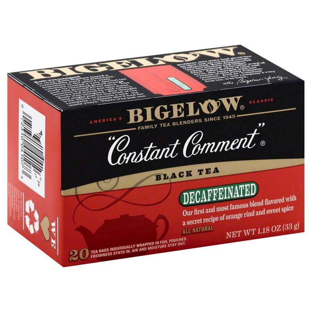 Bigelow Constant Comment Decaf tea bags ready for a quick, relaxing cup.