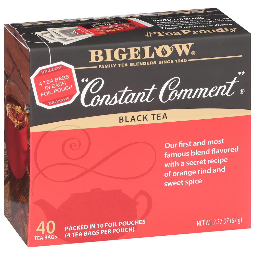 Bigelow Constant Comment tea bags on the pack front for a comforting morning cup