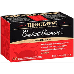 Bigelow Constant Comment tea box and cup with inviting aroma for a cozy tea break