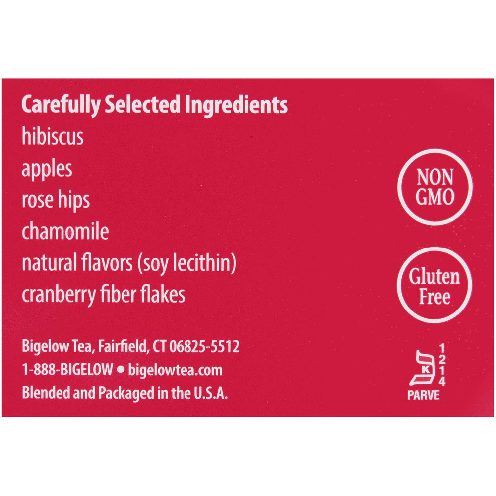 Bigelow Cranberry Apple Tea box front view emphasizing flavor notes