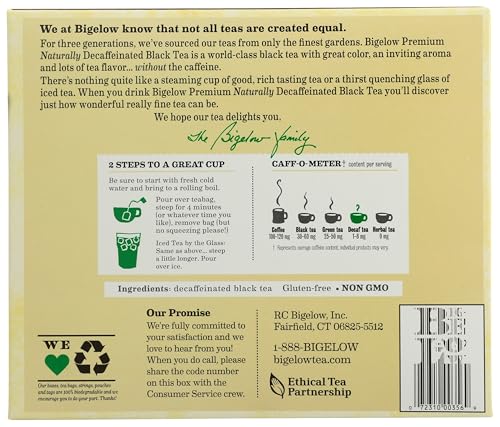 Front of Bigelow box showing 48 individually wrapped tea bags for freshness.