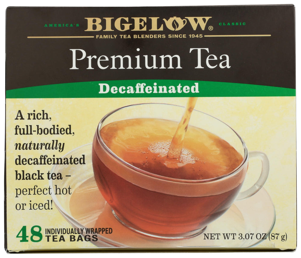 Bigelow decaf black tea bags, 48-count, ready for daily enjoyment.