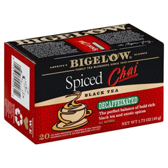 Bigelow Decaf Spiced Chai tea bags for a caffeine-free, aromatic evening ritual.