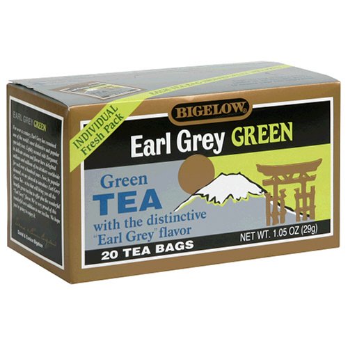 Bigelow Earl Grey Green Tea box with 20 tea bags for a calming afternoon ritual