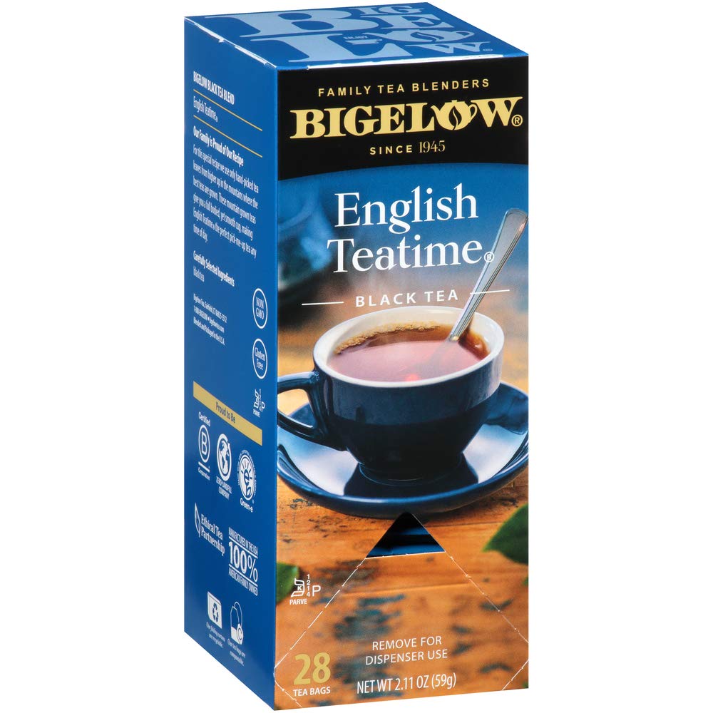 Foil-wrapped Bigelow tea bags preserve aroma and freshness for travel.