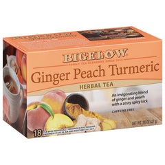 Bigelow Ginger Peach Turmeric Herbal Tea box ready for a cozy cup