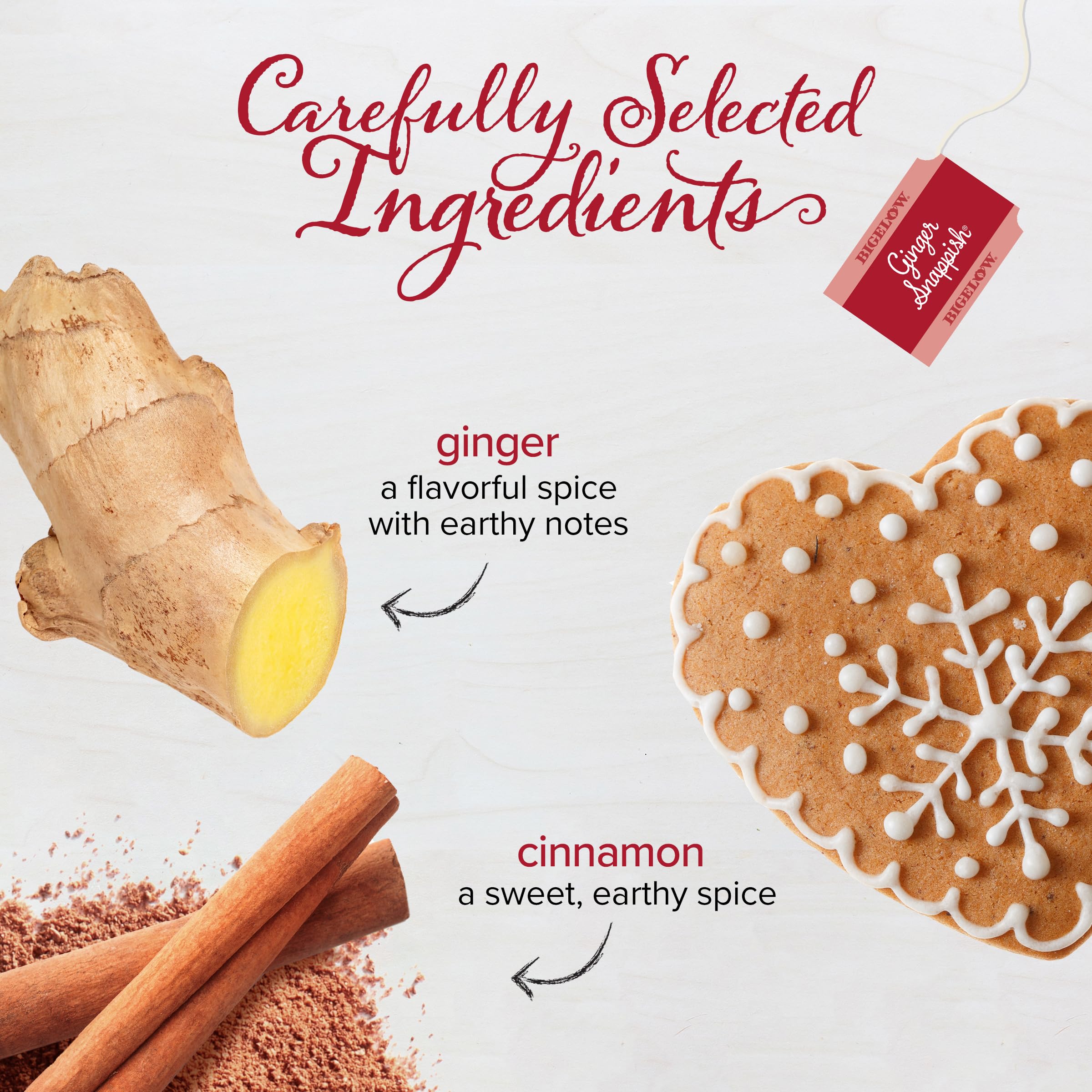 Bigelow Ginger Snappish packaging highlights holiday-friendly tea