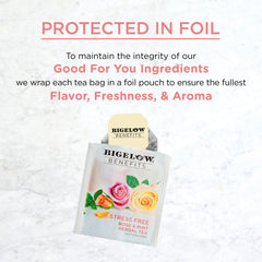 Gluten-free, non-GMO, kosher-certified Bigelow tea label on packaging