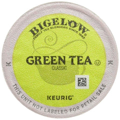 Bigelow Green Tea Keurig pods front view, convenient 24-pack for quick daily brews.