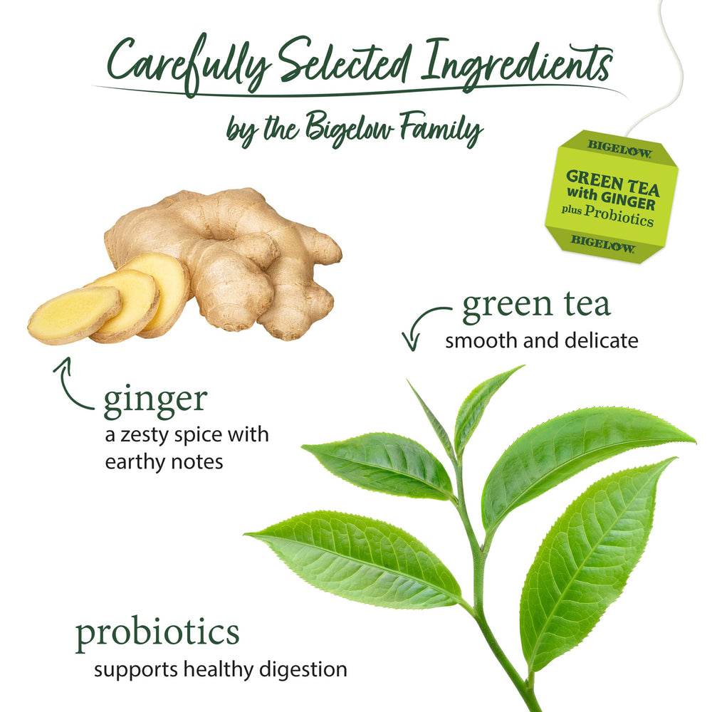 Bigelow packaging close-up shows foil-wrapped bags preserving flavor and aroma.
