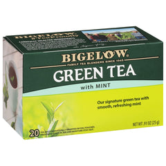 Bigelow Green Tea with Mint tea bags ready to brew.