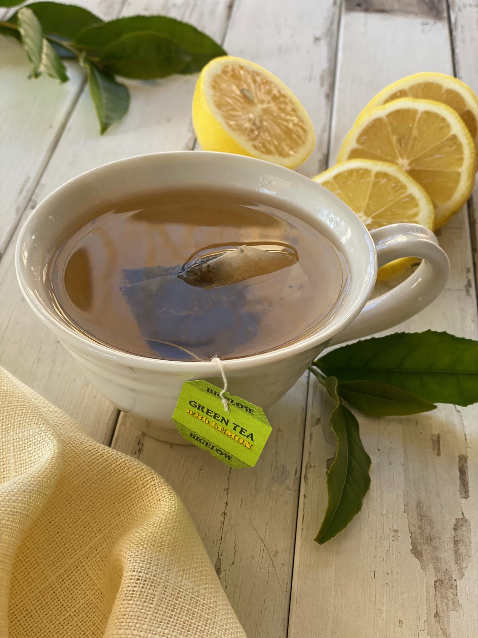 Bigelow Green with Lemon brewed caffeinated tea for a bright morning lift