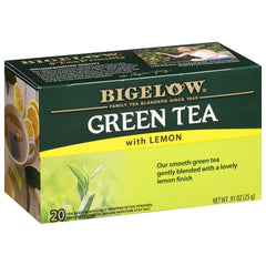 Bigelow Green with Lemon tea bags packaging showing convenient sachets for fresh flavor on the go