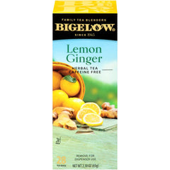 Bigelow Lemon Ginger tea bags box front showing brand and 28-count packaging for easy stocking