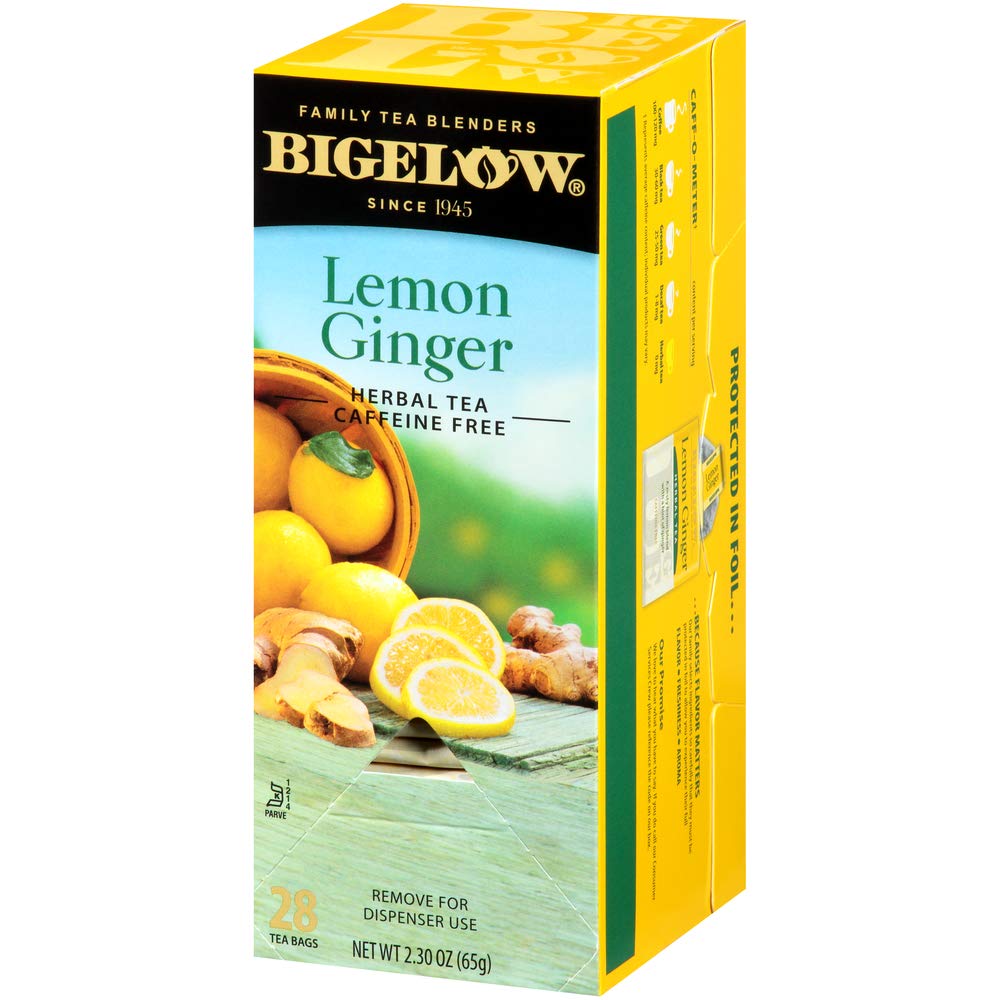 Bigelow Lemon Ginger brew setup in cup ready for hot or cold serving