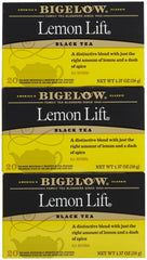 Bigelow Lemon Lift tea bags in a box for bright flavor and daily refreshment.