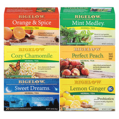 Bigelow Mint Medley tea bags for caffeine-free refreshment anytime.