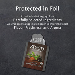 Bigelow Organic Green Tea leaves close-up with vibrant color