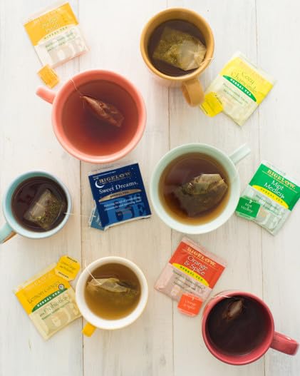 Bigelow Perfect Peach tea bags with fruity aroma for sipping.