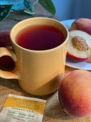 Steeping Bigelow Perfect Peach tea hot for a soothing, caffeine-free moment.