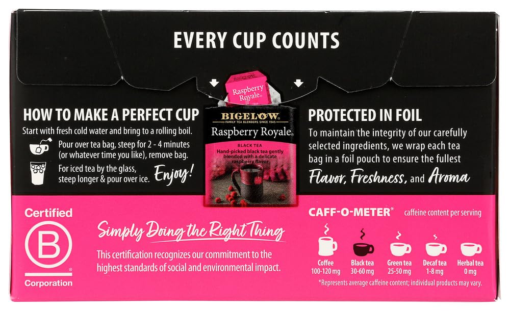 20-count pack keeps your Bigelow Raspberry Royale supply fresh at home.