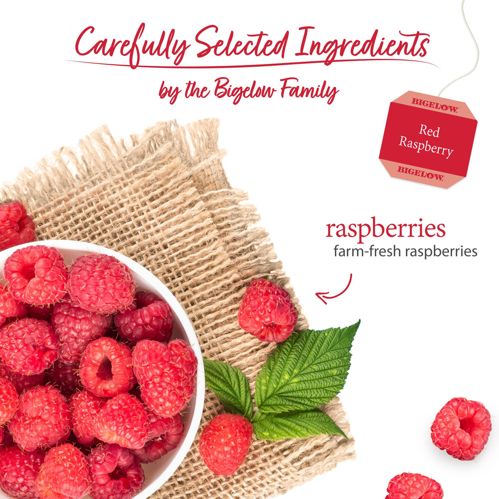 Bigelow Red Raspberry Herbal Tea steeping releases fruity aroma and smooth taste.