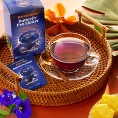 Butterfly pea flower infusion colors the tea a vivid indigo
