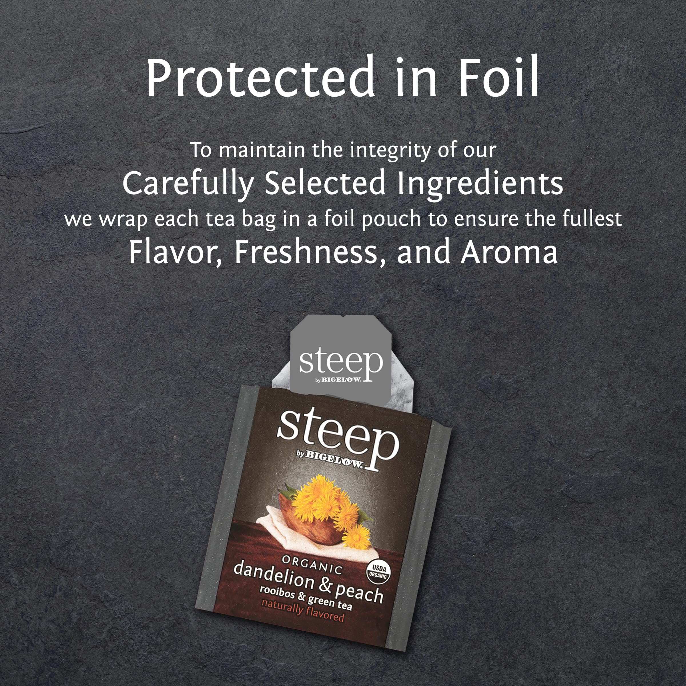 Bigelow Rooibos and Green Tea cup scene showing balanced aroma for afternoon relaxation.