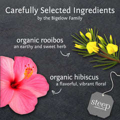 Close-up of a tea bag from Bigelow Rooibos Hibiscus highlighting freshness.