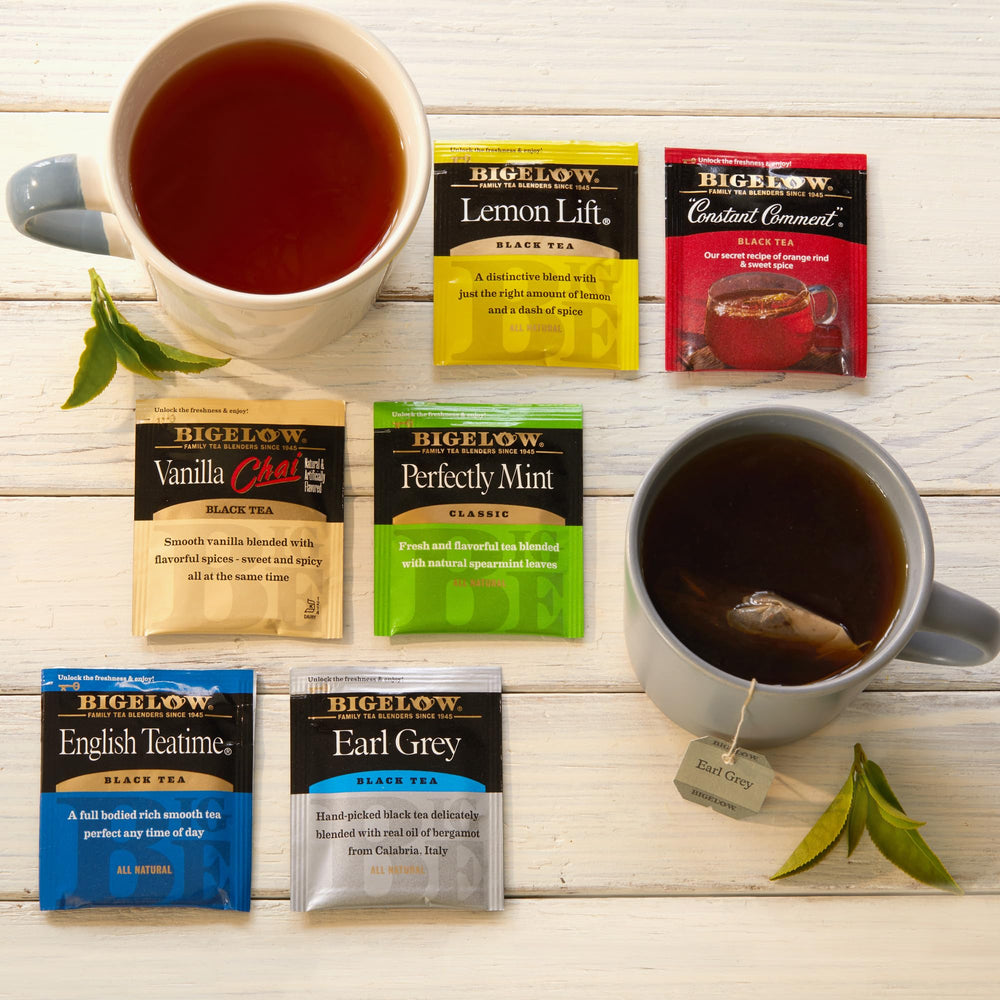 Individually foil-wrapped Bigelow tea bags preserve peak flavor and aroma.