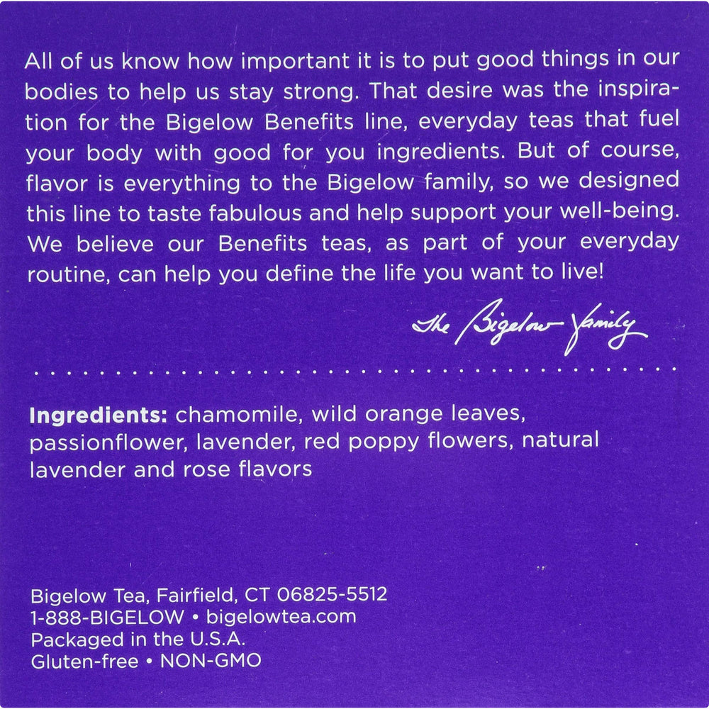Caffeine-free Bigelow Sleep tea packaging ready for Keurig use.