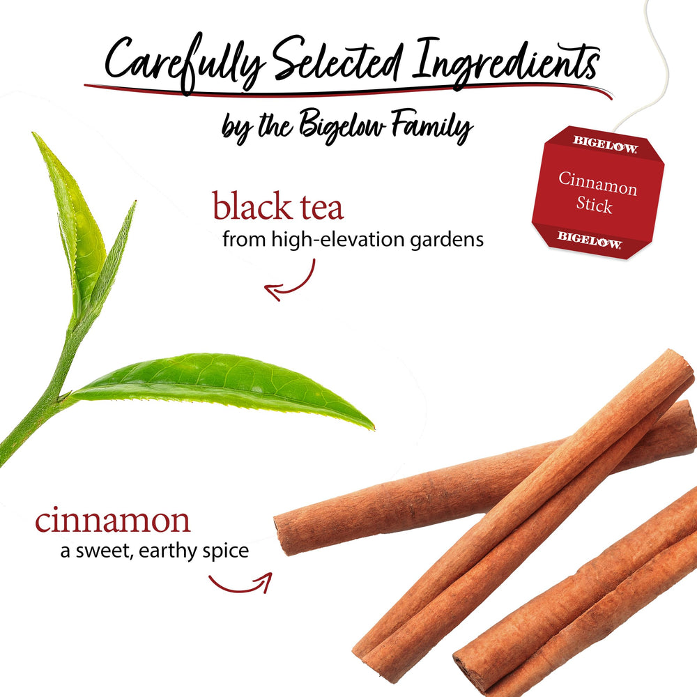 Bigelow Cinnamon Stick steeping cup highlighting warm spice aroma.